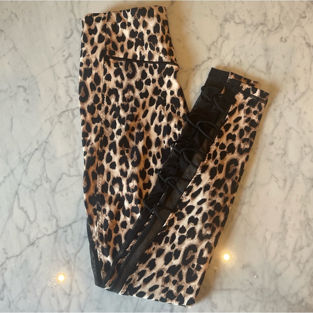 Victoria's Secret Leopard Print Leggings with Black Lace Accents